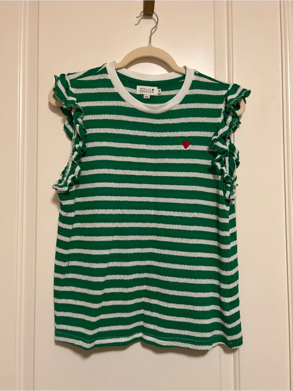 🍀❤️☀️ Anthropology Green & White Striped Ruffle Sleeves Tank ❤️🍀☀️